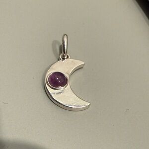 Tous Silver Crescent Moon Pendant with Amethyst Gemstone